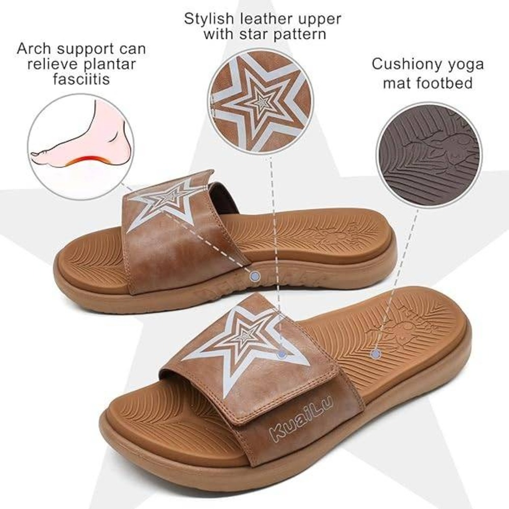 New KuaiLu Mens Slide Sandals Khaki US 10 Orthotic Arch Support Athletic Sport - Picture 2 of 7